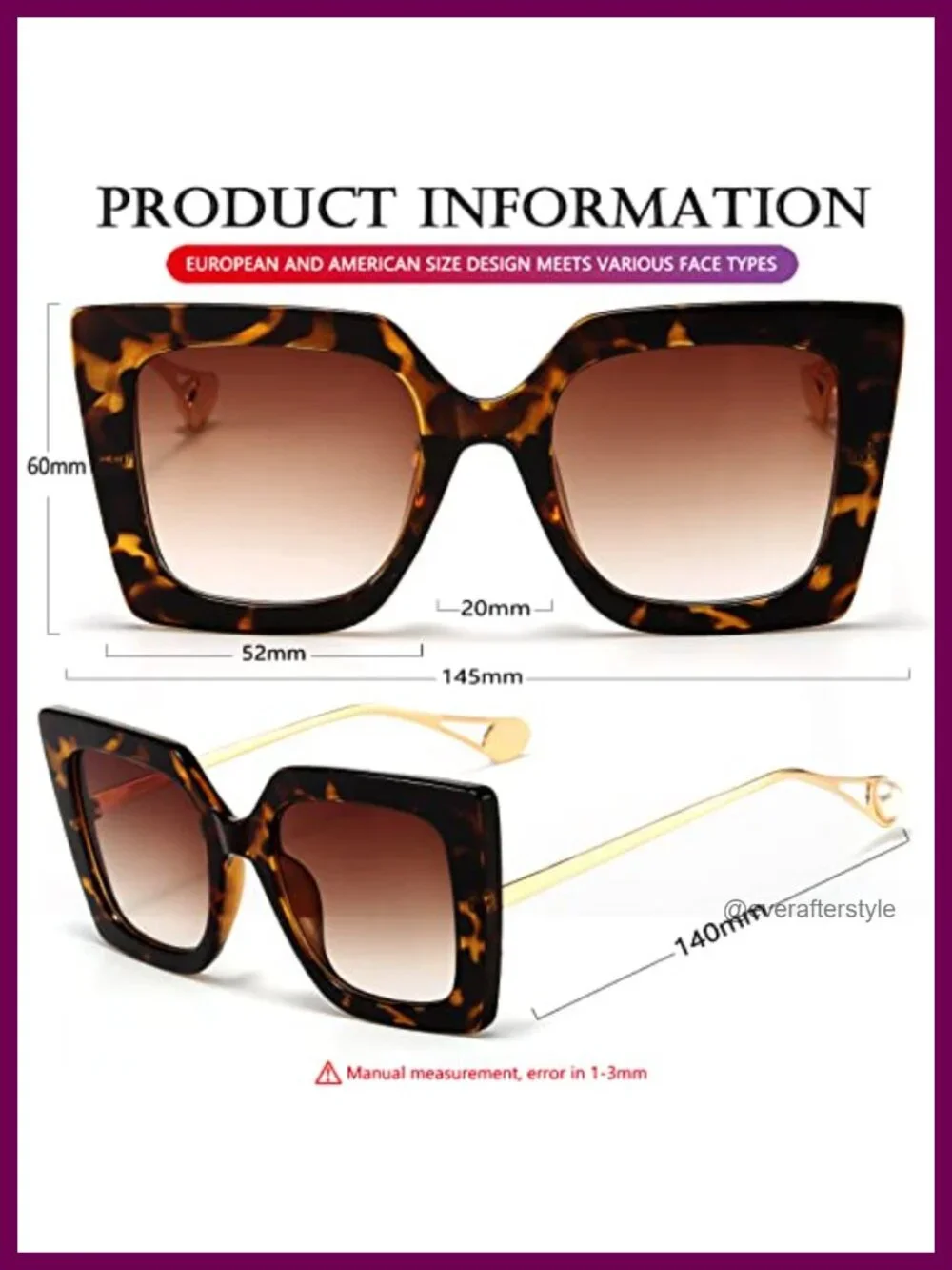 Oversized Square Sunglasses UV400 Protection Retro Pearl Inlay Fashion Shades